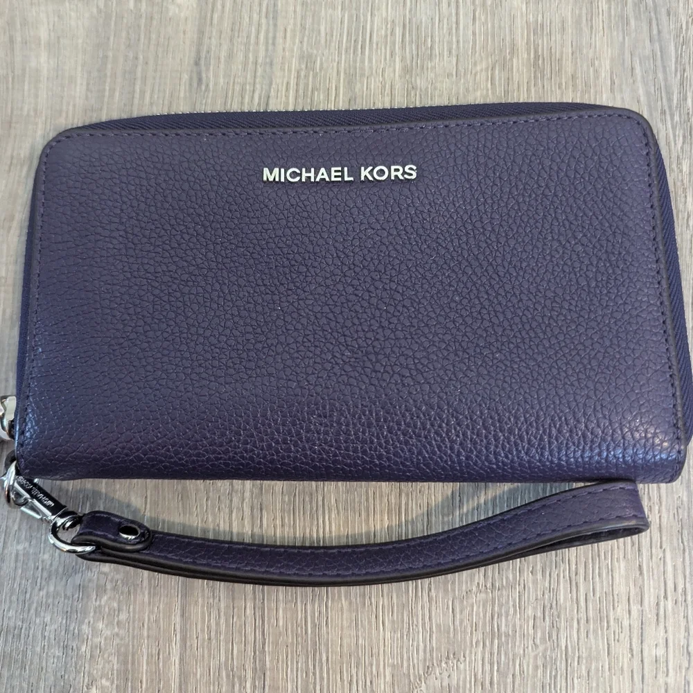 Michael Kors Dark Purple Leather Wallet Wristlet